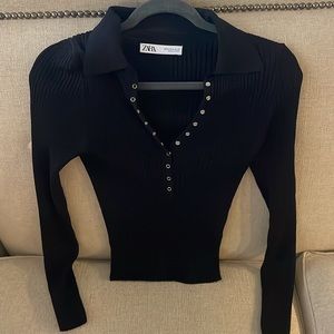 Zara button up fitted black top